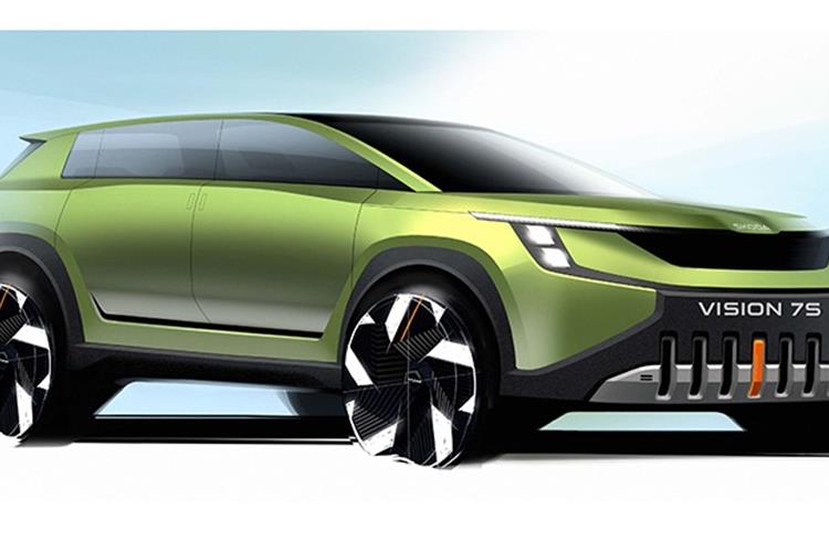 Skoda releases official sketches of all-electric Vision 7S concept