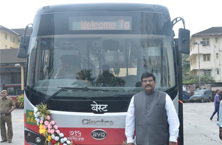 Anand Swaroop, COO, Olectra Greentech at the launch of Olectra-BYD electric ebus in Mumbai.