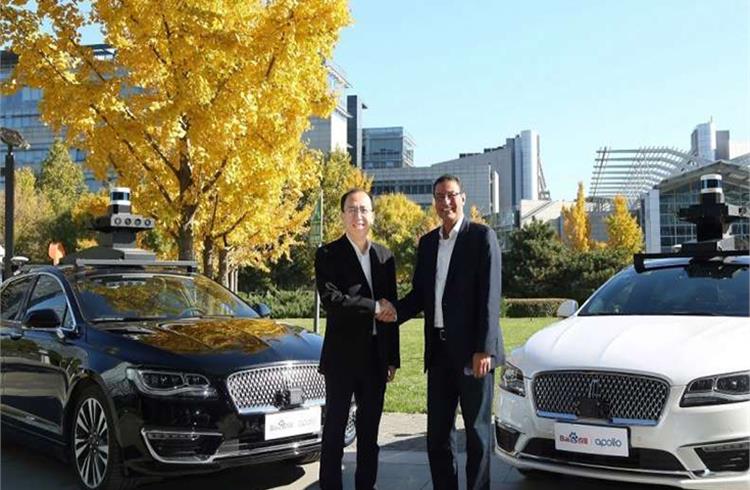 Sherif Marakby, president and CEO of Ford Autonomous Vehicles LLC and Zhenyu Li, Vice President and General Manager of Baidu's Intelligent Driving Group met at Baidu headquarters office in Beijing