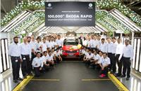 Gurpratap Boparai, MD, Volkswagen India and Zac Hollis, director - sales and marketing, Skoda Auto India at 100,000th Rapid production.