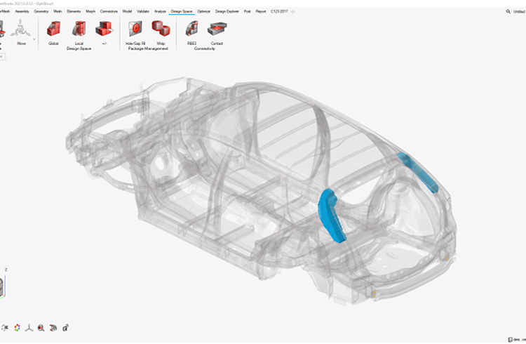 Complete HyperWorks workflow supports topology optimisation modelling and meshing.
