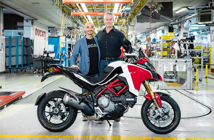 Claudio Domenicali, CEO of Ducati, handing over the 100,000th Multistrada to Dave Hayward from Dusseldorf..jpg