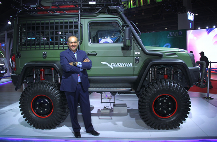 Force Motors' MD Prasan Firodia with the new customised Force Gurkha off-roader.