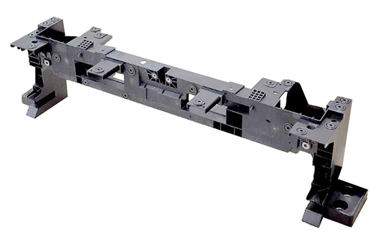 Front end carrier made from the Durethan BKV50H2.0 EF polyamide 6 compound is part of latest-generation automatic structural parts from various carmakers. Photo: LANXESS