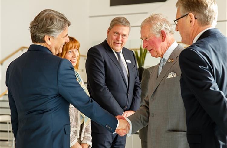 (L to R) Dr. Ralf Speth, CEO, Jaguar Land Rover Automotive; Guenter Butschek, CEO & MD, Tata Motors and the Prince of Wales at the launch of the National Automotive Innovation Centre (NAIC) in Coventry.