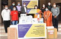 Ashu Goel, manufacturing director, Goodyear South Asia Tyres handing over critical equipment for the treatment of Covid-19 patients, to Dr. K A Yelikar, dean, Government Medical College & Hospital, Aurangabad.