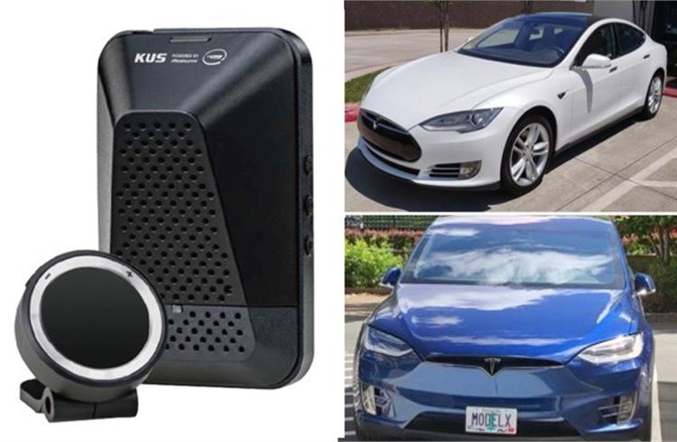 Tesla models used to conduct experiments on. (Left above and below): Tesla Model S (2016) and Tesla model X (2016); MobilEye camera sensor.