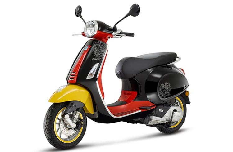 The Vespa Primavera is coloured black, red, white and yellow – the same hues that have characterised Walt Disney’s most famous mouse for decades