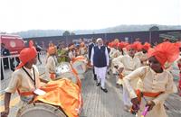 Traditional welcome during the prime minister's visit to Nagpur.