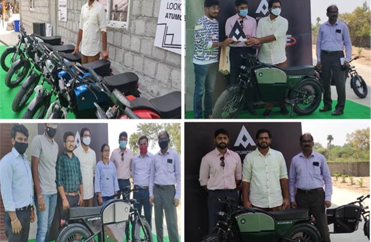 Vamsi Gaddam, founder and CEO, Atumobile handed over the bikes to the first 10 customers at its plant in Patancheru, Hyderabad.