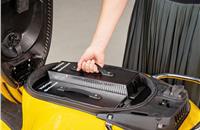 The new 48-volt battery pack is easy to remove and charge externally.