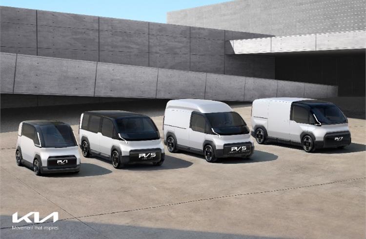 Kia has unveiled five PBV concept models – three Concept PV5 derivatives, Concept PV7 and Concept PV1