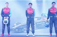 R-L: Lucas Di Grassi, Jehan Daruvala and Oliver Rowland at the unveiling of Mahindra Racing Gen3 car in Hyderabad.