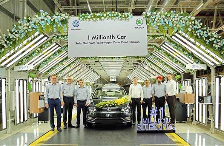 The milestone millionth car. Seen here are Gurpratap Boparai, MD, Volkswagen India, Steffen Knapp, director, Volkswagen Passenger Cars India and the Board of Management.