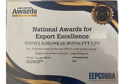 Toyota Kirloskar Motor clinches two EEPC India National Export Awards
