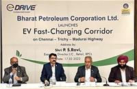 L to R: BPCL’s Subhankar Sen - CGM (Retail Initiatives & Brand), Sayed Abbas Akhtar - CGM (PR & Brand), PS Ravi - Executive Director (I/C), Retail and Inderjit Singh - Head Retail (South) at the launch of EV fast charging corridor.