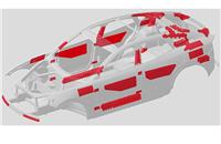 Pilot engineering project on an e-SUV concept demonstrates perfect integration of both solutions: Materials and Engineering. The project saw use of structural hybrid solutions, structural adhesives and panel reinforcements and reduced BIW and closure weight by 42kg (from 431kg to 389kg), achieved crash performance targets, and reduced joining elements by 6 percent.