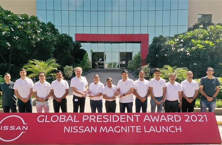 The Nissan India team has bagged the Nissan Global President’s Award for the launch of the Magnite, a first for Nissan India operations.