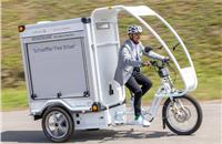 Electric cargo bikes incorporating the Free Drive chainless drive system can be used to deliver for example food, mail, and medicines in city centers. Photo: Schaeffler (Daniel Karmann).