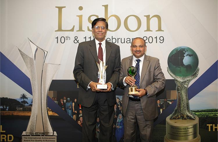 L-R: Dr S Devarajan, senior vice-president – production engineering and Dananjaya, general manager – production engineering from TVS Motor Company received the awards at Lisbon, Portugal.