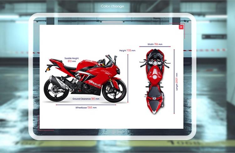 Motorcycle dimensions in full detail.