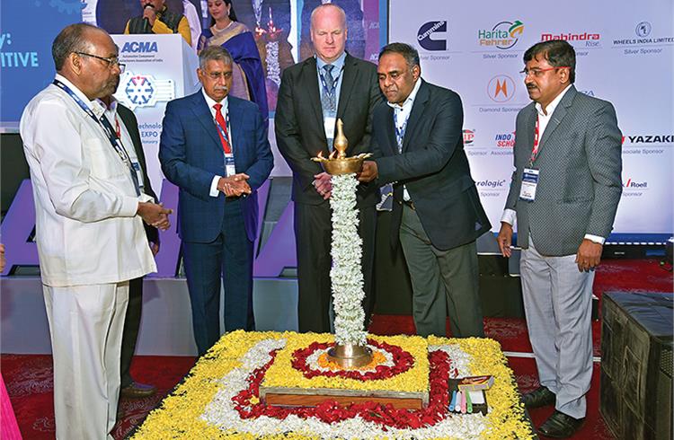 Union minister Anant Geete was the chief guest at the ACMA Tech Summit,  organised in Pune on  January 29-30. Also seen  are Thomas Flack of Tata Motors and Ram Venkataramani,  president, ACMA.  