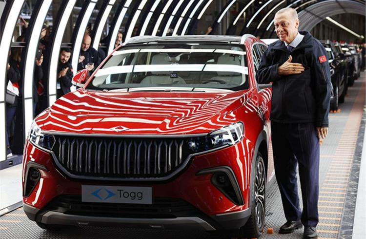 President Recep Tayyip Erdogan at the rollout of the Togg electric SUV. (Image: Presidency of the Republic of Turkiye/Twitter)