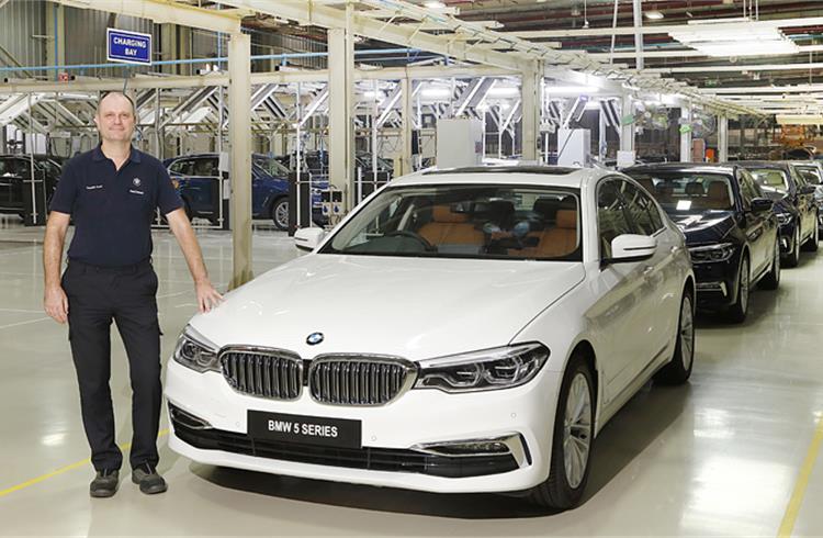 Thomas Dose, managing director, BMW Plant Chennai with the BS VI diesel BMW 5 Series.