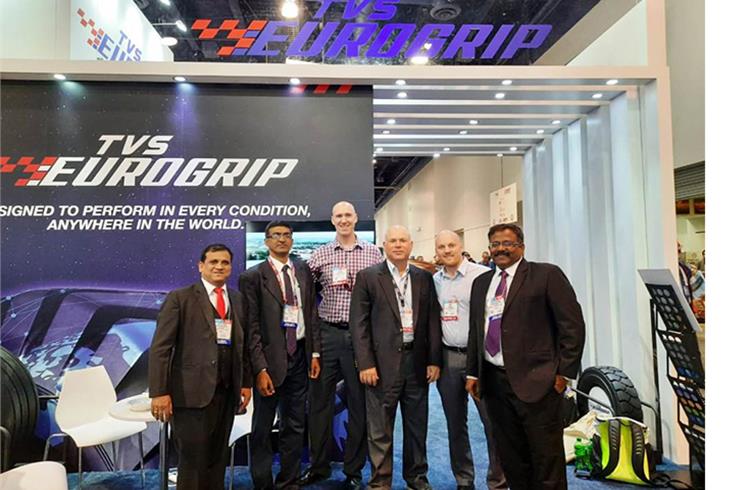 Customers at the TVS Eurogip stall in SEMA Show 2019, Las Vegas