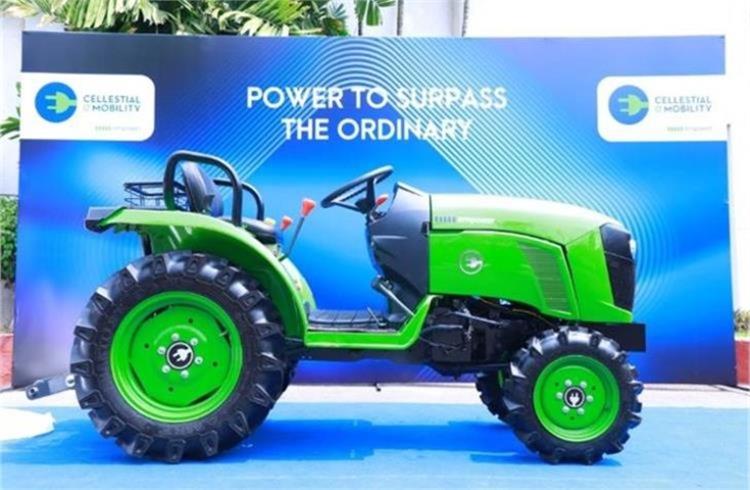 Cellestial E-Mobility currently produces 3 models (27hp, 35hp & 55hp) with swappable battery claimed to enable tractoring for 6 hours before needing a recharge. 