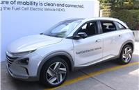 Hyundai Nexo fuel cell electric vehicle has a range of over 609 kilometres and emits clean water vapour and purifies the air while driving.                                      