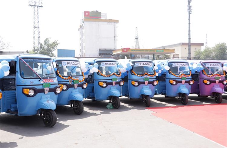 Piaggio Ape Electrik fleet lined up for Switch Delhi initiative flag off.