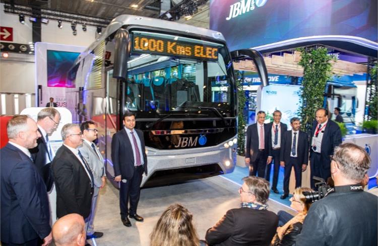 The JBM Ecolife & Galaxy all-electric bus launched at Bus World 2023 in Brussels.