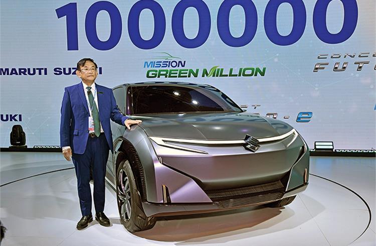 Maruti Suzuki India’s Kenichi Ayukawa (seen with the Futuro-e concept): “We aim to manufacture and sell the next million green vehicles over the next couple of years.”