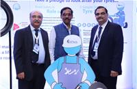 Anil Srivastava at Tyre Safety Pledge pavilion with Ashish Pandey and ATMA DG Rajiv Budhraja