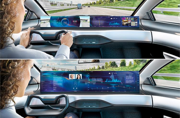 IIP is the basis for the human-machine interaction of the future: depending on the driving mode, it turns the cockpit into an information center or a rolling living room with large displays.
