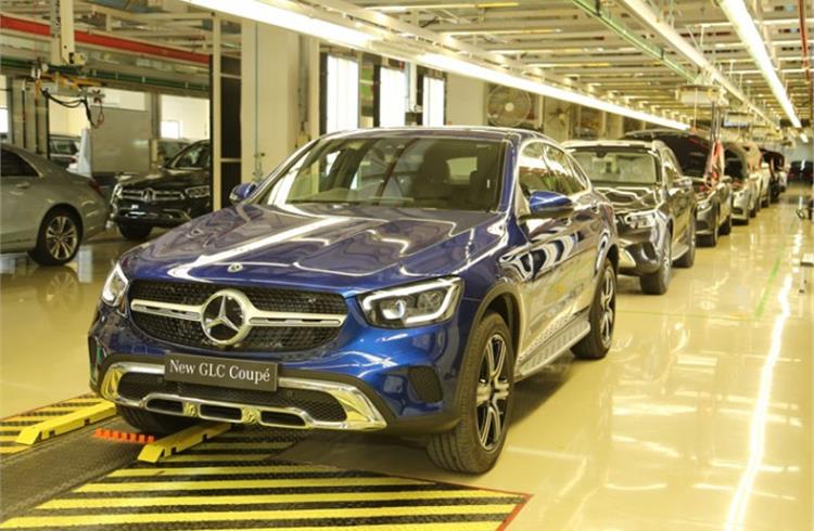 A new Mercedes-Benz GLC Coupé rolls out of the assembly line at Mercedes-Benz India’s Chakan plant near Pune.
