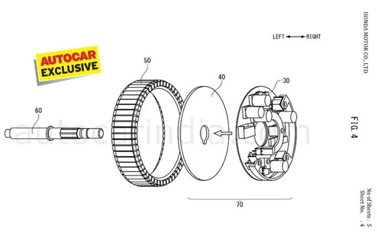 Exploded view of the hub motor, showing the brake drum assembly.