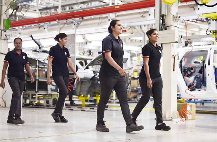 Currently women comprise 5-7 percent of workforce across OEMs and Tier 1s. The image represents how MG Motor India is diversifying its workforce starting with Halol plant where 33% are women.