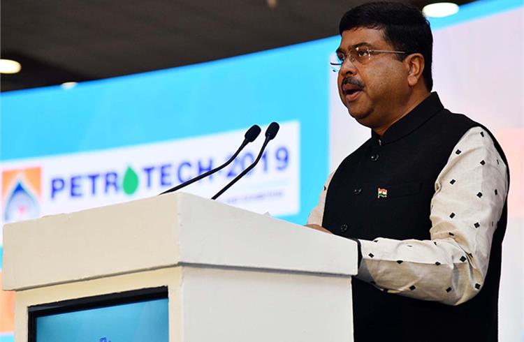 The Union Minister for Petroleum & Natural Gas and Skill Development & Entrepreneurship, Dharmendra Pradhan at Petrotech 2019 being held at Greater Noida