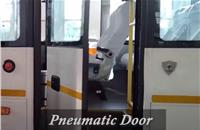 To ensure minimal surface contact, the new bus comes equipped with a pneumatic door,
