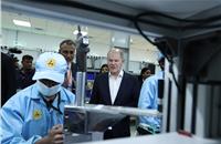 Mr Olaf Scholz and the German delegation  took a walkthrough of the manufacturing facilities, command and control centre, battery assembly line and swapping stations dedicated for electric 2- and 3-wheelers, as well as for e-buses.
