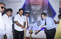 Pratap Singh Khachariyawas, Transport Minister of the Rajasthan government along with other dignitaries lighting the lamp at the Piaggio EV Experience Center in Jaipur, Rajasthan.