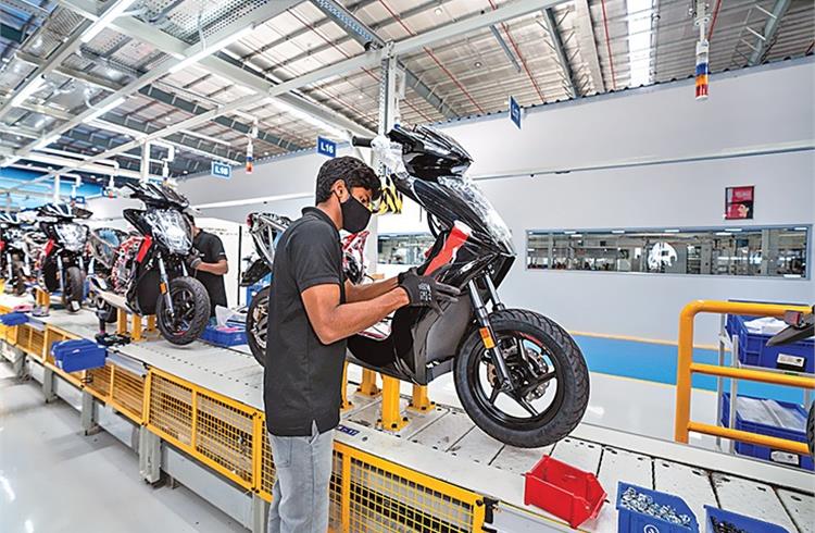 Manufacturing of the brand's Ather 450X e-scooter at its state-of-the-art plant in Hosur, Tamil Nadu where it has an annual installed capacity of 4,20,000 units.