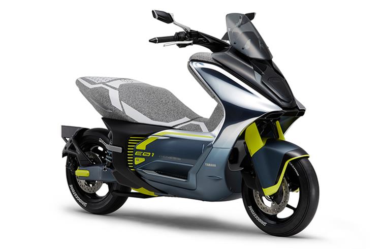 Sporty looking E01 electric urban commuter model has power output comparable to a 125cc scooter engine, is fast-charge compatible and, according to Yamaha, “provides plenty of range and comfort.”