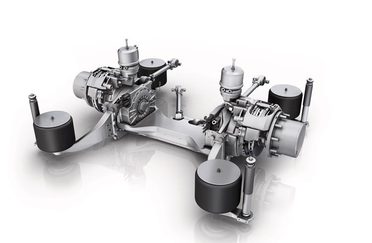 AxTrax AVE electric drive axle from ZF drives low-floor buses up to a maximum axle load of 13,000 kilograms. The electric motors integrated into the wheel heads have a total output of 250 kilowatts.