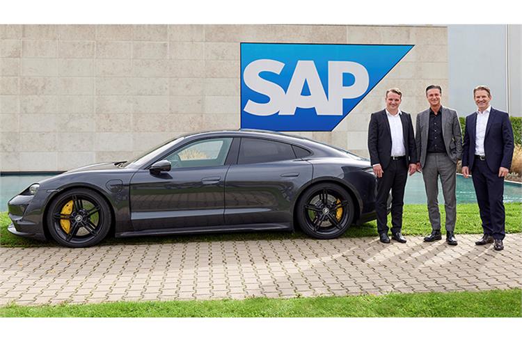L-R: Christian Klein, Co-CEO of SAP, Lutz Meschke, deputy chairman and member of the executive board for Finance and IT at Porsche, Dr Daniel Holz, managing director of SAP Germany