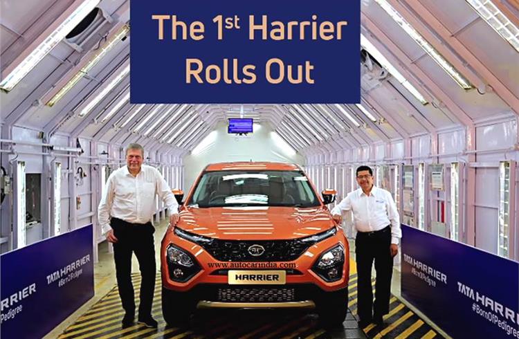L-R: Guenter Butschek, MD and CEO, Tata Motors, and  Rajendra Petkar, Chief Technology Officer, at the rollout of the first Tata Harrier SUV from the Pune plant. 