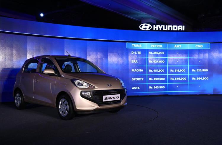 Hyundai revives Santro in India, launches entry-level variant at Rs 389,900