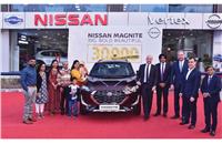 Zero to 30,000 in 11-and-a-half months. Guillaume Cartier, Nissan Chairperson for Africa, Middle East, India, Europe and Oceania region handed over the keys of the 30,000th Magnite to a customer at a dealership in Gurgaon.